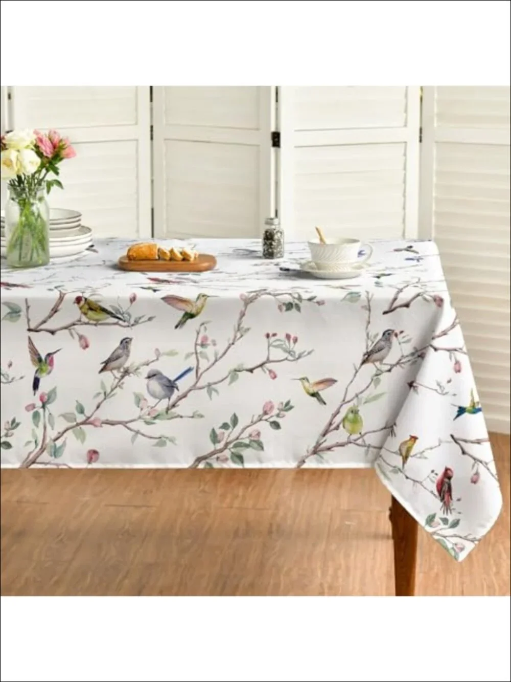 Spun Polyester Rectangular Tablecloth 60 x 120 Floral Birds Branch Dining